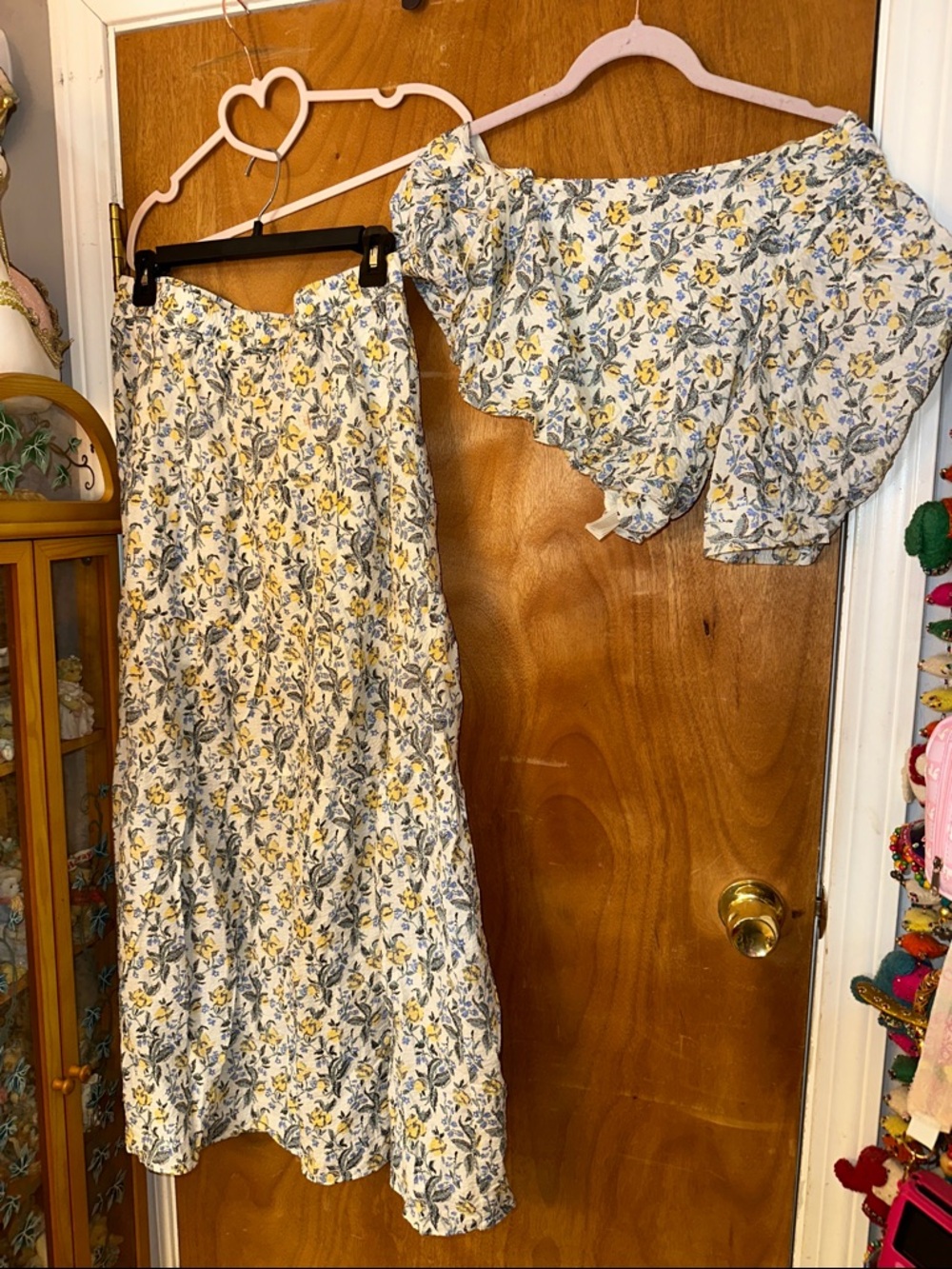 En Saison Cream Maxi Skirt set with Yellow & Blue Floral Print